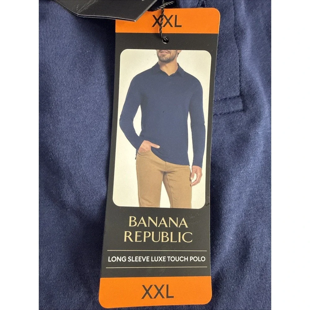 NWT Banana‎ Republic Men's Long Sleeve Luxe Touch Polo Navy Blue Size XXL